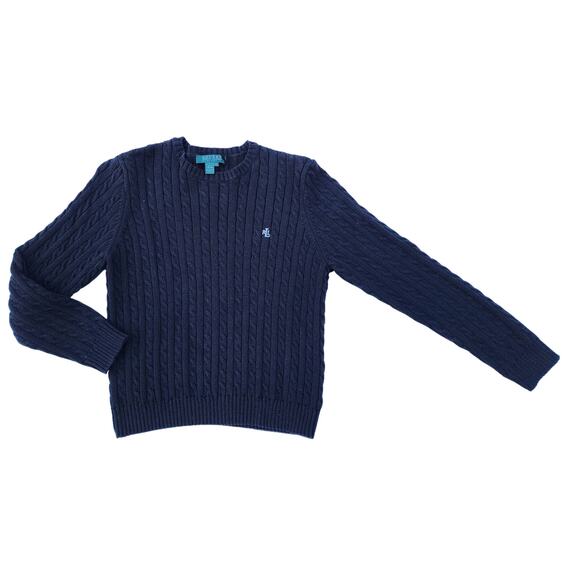 Lauren Ralph Lauren Sweaters - Lauren Ralph VTG 80's Petite Black PL Cotton Cable Logo Sweater Old Money Preppy